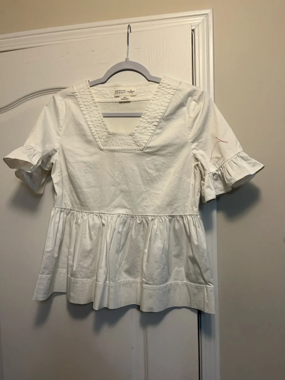 kate spade White Peplum Ruffle Sleeve Cotton Blouse - Picture 1 of 3